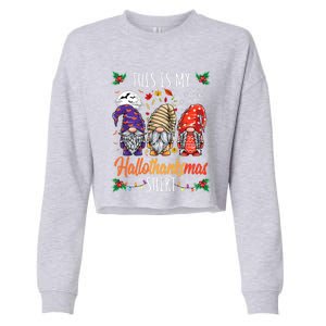 Halloween Thanksgiving Christmas Funny Hallothanksmas Gnomes Cropped Pullover Crew