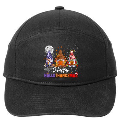 Halloween Thanksgiving Christmas Happy HalloThanksMas Gnomes 7-Panel Snapback Hat