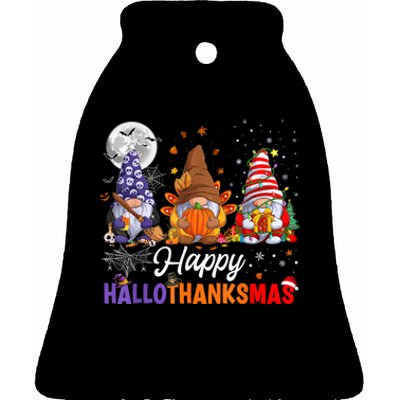 Halloween Thanksgiving Christmas Happy HalloThanksMas Gnomes Ceramic Bell Ornament