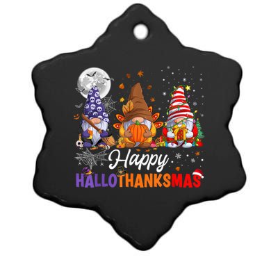 Halloween Thanksgiving Christmas Happy HalloThanksMas Gnomes Ceramic Star Ornament