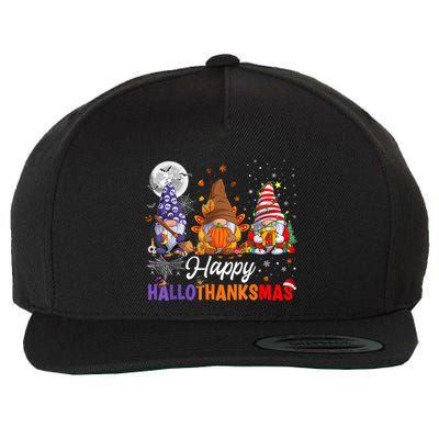 Halloween Thanksgiving Christmas Happy HalloThanksMas Gnomes Wool Snapback Cap