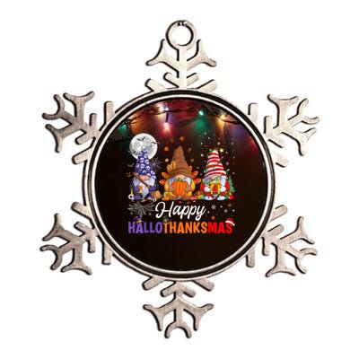 Halloween Thanksgiving Christmas Happy HalloThanksMas Gnomes Metallic Star Ornament