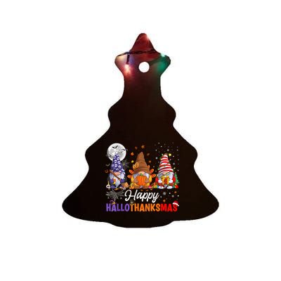 Halloween Thanksgiving Christmas Happy HalloThanksMas Gnomes Ceramic Tree Ornament