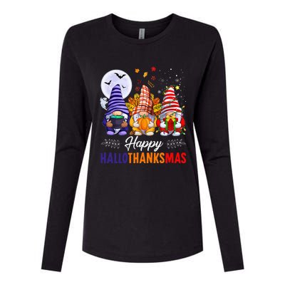 Halloween Thanksgiving Christmas Happy HalloThanksMas Gnomes Womens Cotton Relaxed Long Sleeve T-Shirt