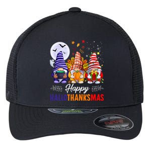 Halloween Thanksgiving Christmas Happy HalloThanksMas Gnomes Flexfit Unipanel Trucker Cap