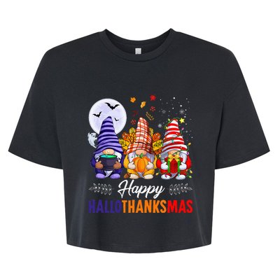 Halloween Thanksgiving Christmas Happy HalloThanksMas Gnomes Bella+Canvas Jersey Crop Tee