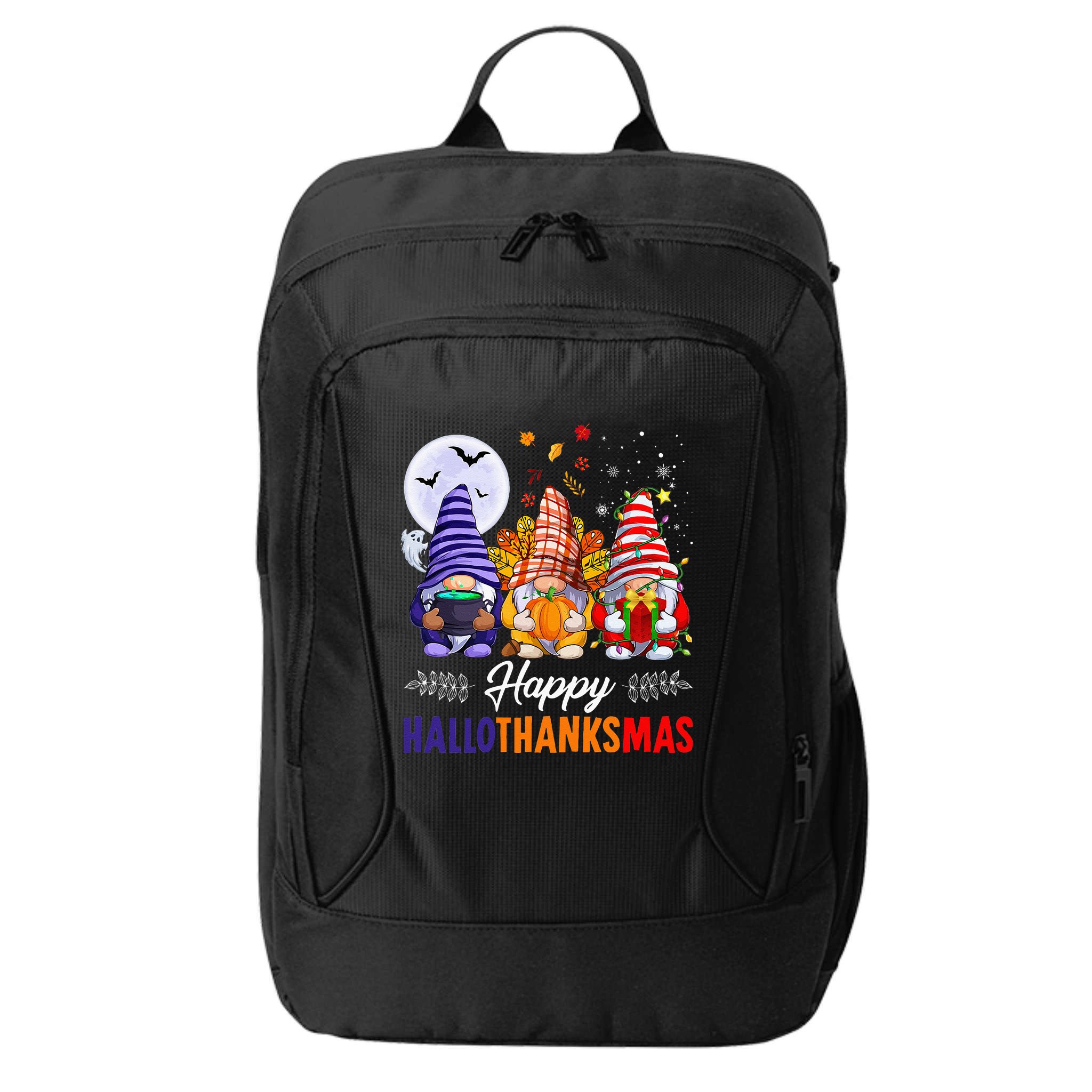 Halloween Thanksgiving Christmas Happy HalloThanksMas Gnomes City Backpack