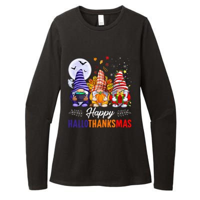 Halloween Thanksgiving Christmas Happy HalloThanksMas Gnomes Womens CVC Long Sleeve Shirt