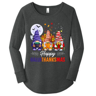 Halloween Thanksgiving Christmas Happy HalloThanksMas Gnomes Women's Perfect Tri Tunic Long Sleeve Shirt