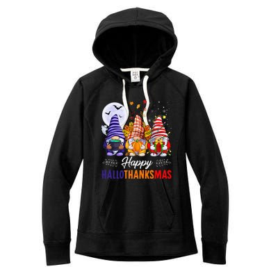 Halloween Thanksgiving Christmas Happy HalloThanksMas Gnomes Women's Fleece Hoodie