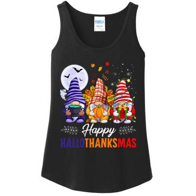 Halloween Thanksgiving Christmas Happy HalloThanksMas Gnomes Ladies Essential Tank