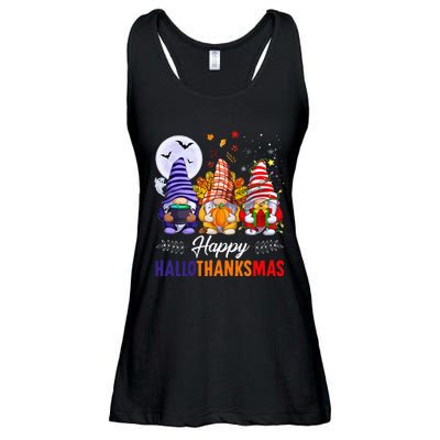 Halloween Thanksgiving Christmas Happy HalloThanksMas Gnomes Ladies Essential Flowy Tank