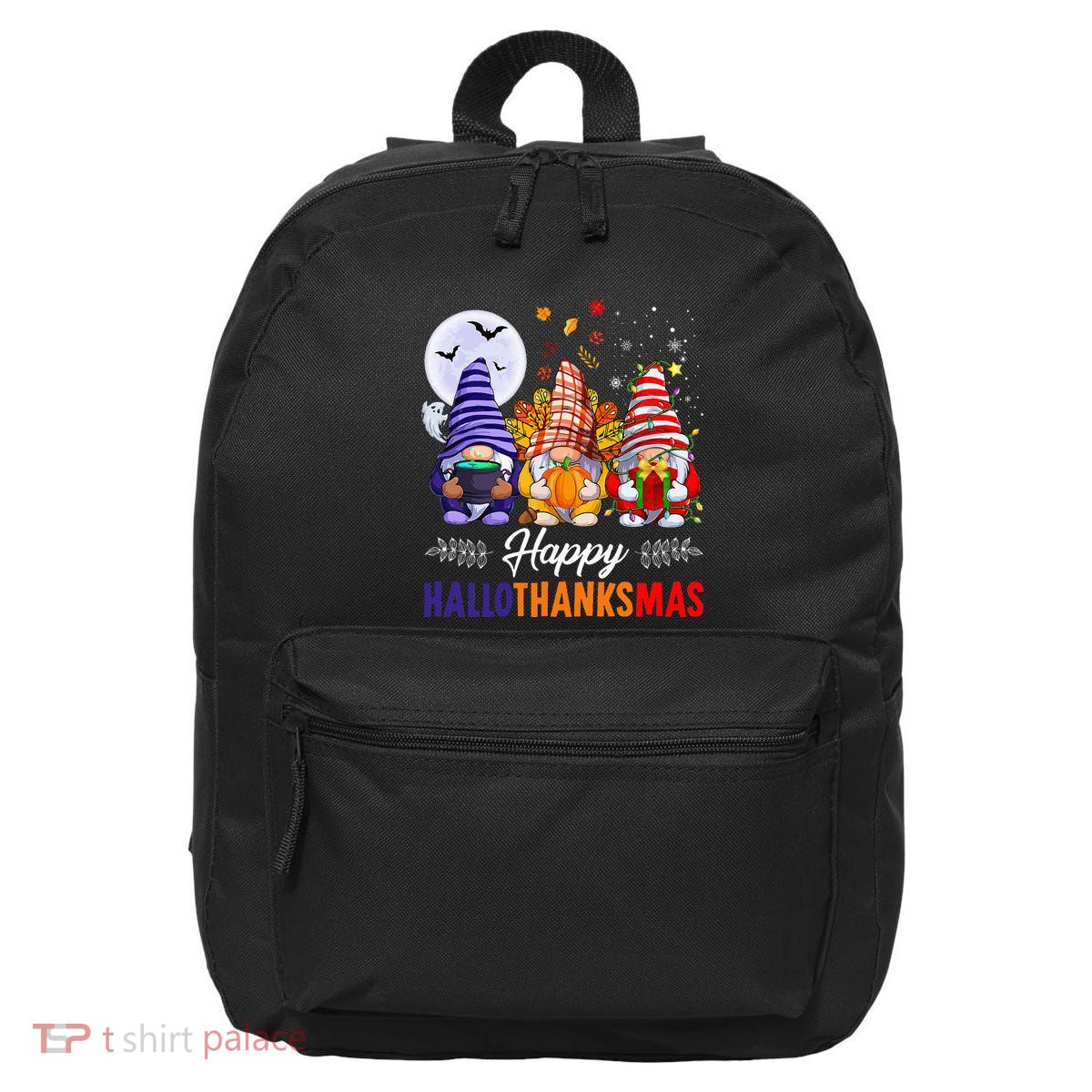Halloween Thanksgiving Christmas Happy HalloThanksMas Gnomes 16 in Basic Backpack