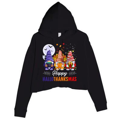 Halloween Thanksgiving Christmas Happy HalloThanksMas Gnomes Crop Fleece Hoodie