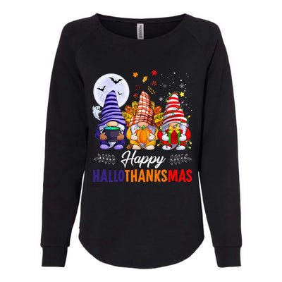 Halloween Thanksgiving Christmas Happy HalloThanksMas Gnomes Womens California Wash Sweatshirt