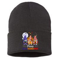 Halloween Thanksgiving Christmas Happy HalloThanksMas Gnomes Sustainable Knit Beanie