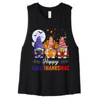 Halloween Thanksgiving Christmas Happy HalloThanksMas Gnomes Women's Racerback Cropped Tank