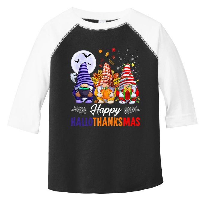 Halloween Thanksgiving Christmas Happy HalloThanksMas Gnomes Toddler Fine Jersey T-Shirt