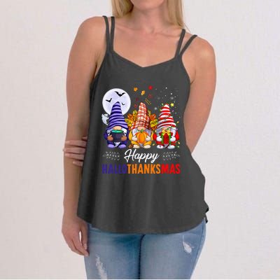 Halloween Thanksgiving Christmas Happy HalloThanksMas Gnomes Women's Strappy Tank