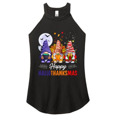 Halloween Thanksgiving Christmas Happy HalloThanksMas Gnomes Women's Perfect Tri Rocker Tank