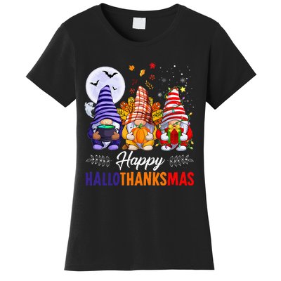 Halloween Thanksgiving Christmas Happy HalloThanksMas Gnomes Women's T-Shirt