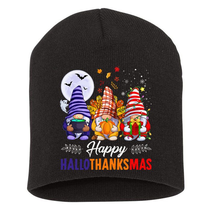 Halloween Thanksgiving Christmas Happy HalloThanksMas Gnomes Short Acrylic Beanie