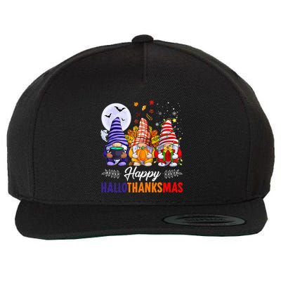 Halloween Thanksgiving Christmas Happy HalloThanksMas Gnomes Wool Snapback Cap