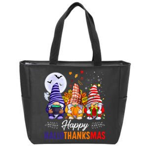 Halloween Thanksgiving Christmas Happy HalloThanksMas Gnomes Zip Tote Bag