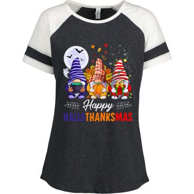 Halloween Thanksgiving Christmas Happy HalloThanksMas Gnomes Enza Ladies Jersey Colorblock Tee