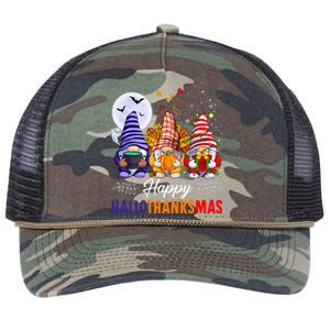 Halloween Thanksgiving Christmas Happy HalloThanksMas Gnomes Retro Rope Trucker Hat Cap