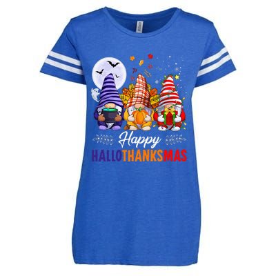 Halloween Thanksgiving Christmas Happy HalloThanksMas Gnomes Enza Ladies Jersey Football T-Shirt