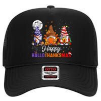 Halloween Thanksgiving Christmas Happy HalloThanksMas Gnomes High Crown Mesh Back Trucker Hat