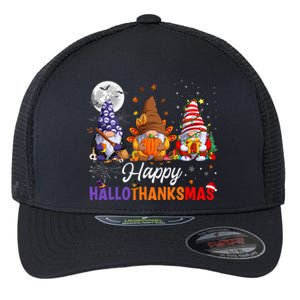 Halloween Thanksgiving Christmas Happy HalloThanksMas Gnomes Flexfit Unipanel Trucker Cap