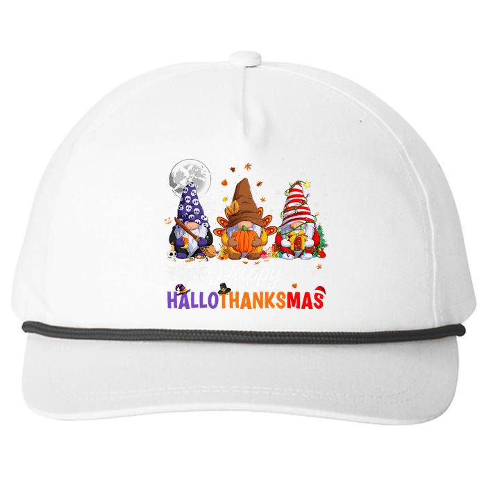 Halloween Thanksgiving Christmas Happy HalloThanksMas Gnomes Snapback Five-Panel Rope Hat