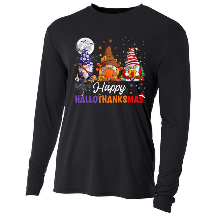 Halloween Thanksgiving Christmas Happy HalloThanksMas Gnomes Cooling Performance Long Sleeve Crew