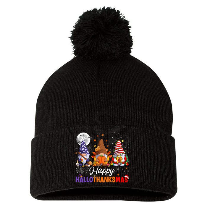 Halloween Thanksgiving Christmas Happy HalloThanksMas Gnomes Pom Pom 12in Knit Beanie