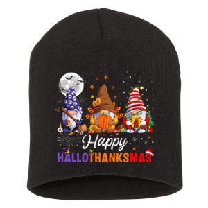 Halloween Thanksgiving Christmas Happy HalloThanksMas Gnomes Short Acrylic Beanie