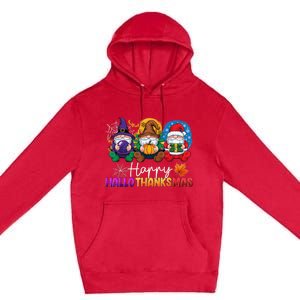 Halloween Thanksgiving Christmas Happy Hallothanksmas Gnomes Premium Pullover Hoodie