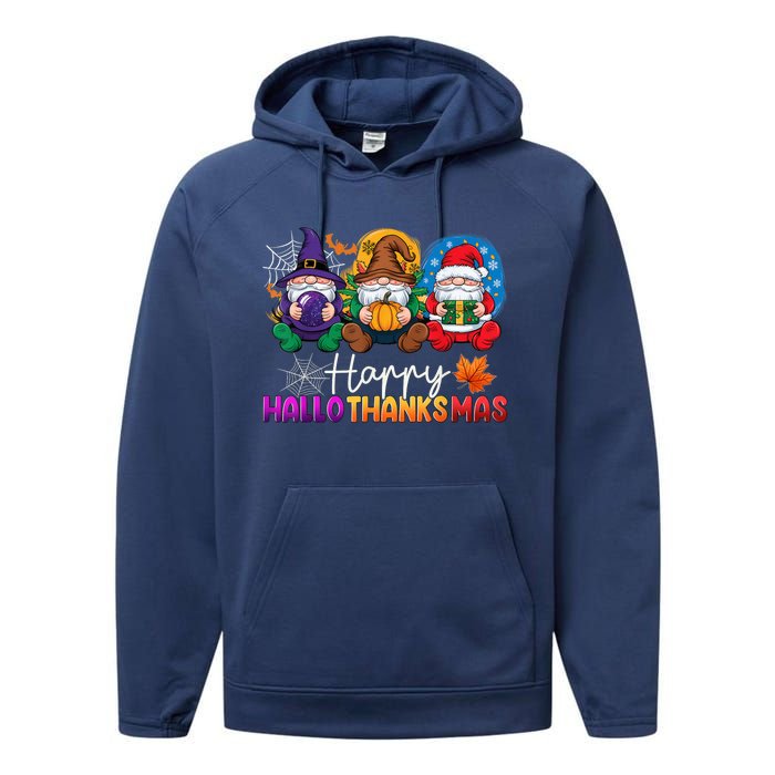 Halloween Thanksgiving Christmas Happy Hallothanksmas Gnomes Performance Fleece Hoodie