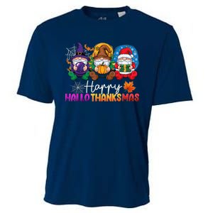 Halloween Thanksgiving Christmas Happy Hallothanksmas Gnomes Cooling Performance Crew T-Shirt