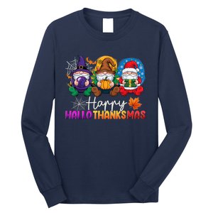 Halloween Thanksgiving Christmas Happy Hallothanksmas Gnomes Long Sleeve Shirt