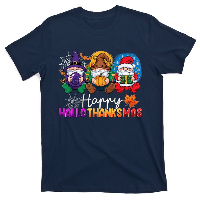 Halloween Thanksgiving Christmas Happy Hallothanksmas Gnomes T-Shirt