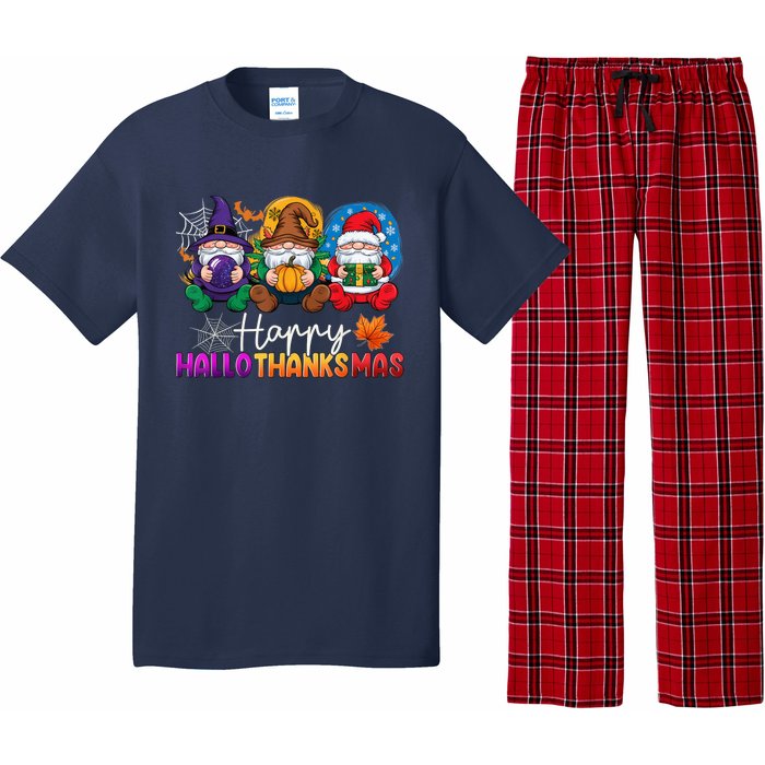 Halloween Thanksgiving Christmas Happy Hallothanksmas Gnomes Pajama Set