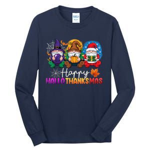 Halloween Thanksgiving Christmas Happy Hallothanksmas Gnomes Tall Long Sleeve T-Shirt