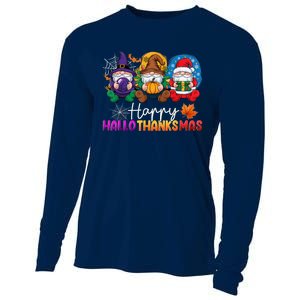 Halloween Thanksgiving Christmas Happy Hallothanksmas Gnomes Cooling Performance Long Sleeve Crew