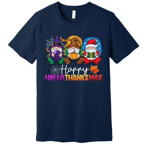 Halloween Thanksgiving Christmas Happy Hallothanksmas Gnomes Premium T-Shirt