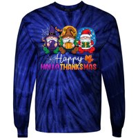 Halloween Thanksgiving Christmas Happy Hallothanksmas Gnomes Tie-Dye Long Sleeve Shirt