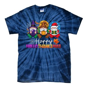 Halloween Thanksgiving Christmas Happy Hallothanksmas Gnomes Tie-Dye T-Shirt