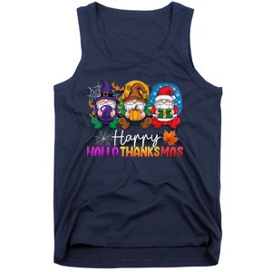 Halloween Thanksgiving Christmas Happy Hallothanksmas Gnomes Tank Top