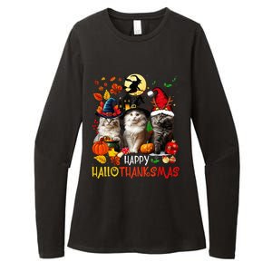 Halloween Thanksgiving Christmas Happy Hallothanksmas Cats Womens CVC Long Sleeve Shirt